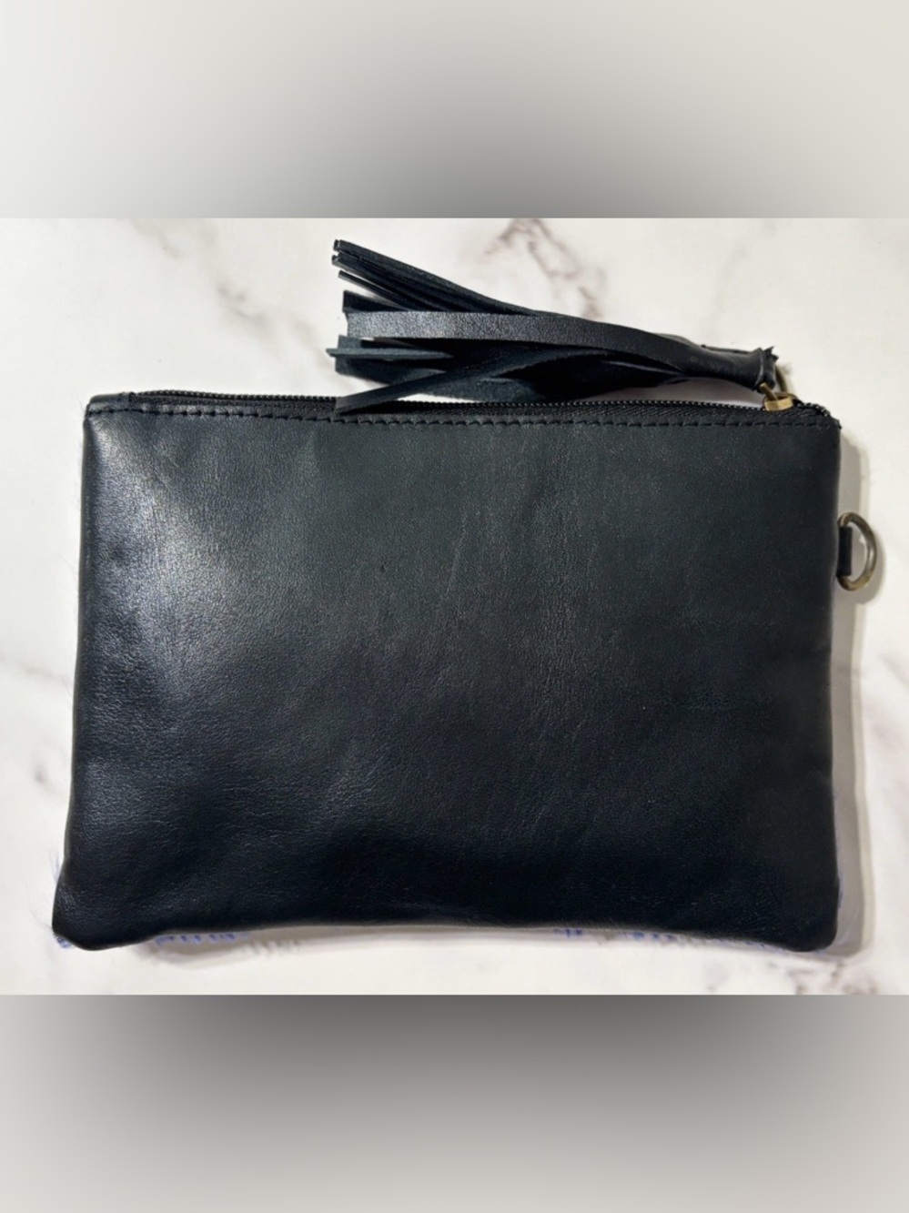 NEW Leather Hair-On Hide Wristlet Clutch Blue Gold Foil Leather Tassel Western - Picture 3 of 6